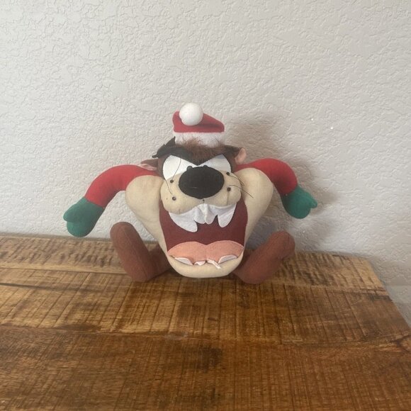Vintage Looney Tunes Plush Tazmanian Devil Taz Stuffed Animal Santa Christmas 8" - Picture 2 of 9